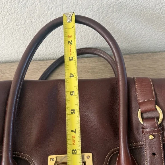 Lauren Ralph Vintage Satchel Bag Burgundy Brown Gold Buckle Turn Lock Doctor Bag - Picture 12 of 12